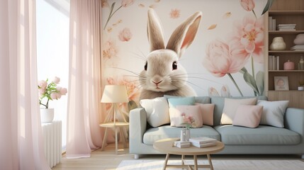 Easter-themed window curtains with bunny prints
