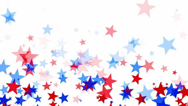 Red and blue stars floating on white background for USA celebrations like 4th of July, Memorial Day, Veteran's Day, or other patriotic US American holidays.