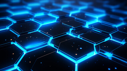 3D Render of Blue Glowing Hexagonal Network