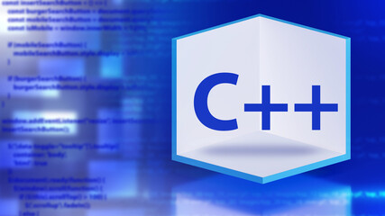 C plus plus programming language. Software development. C plus technology. Program code on blue. Writing programs and web applications. Learning programming concept. Programming in C. 3d image - obrazy, fototapety, plakaty