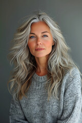 Naklejka premium Mid-aged woman with grey hair, natural beauty, generative ai