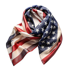 Fototapeta premium Patriotic Silk scarf With American flag isolated on transparent background.