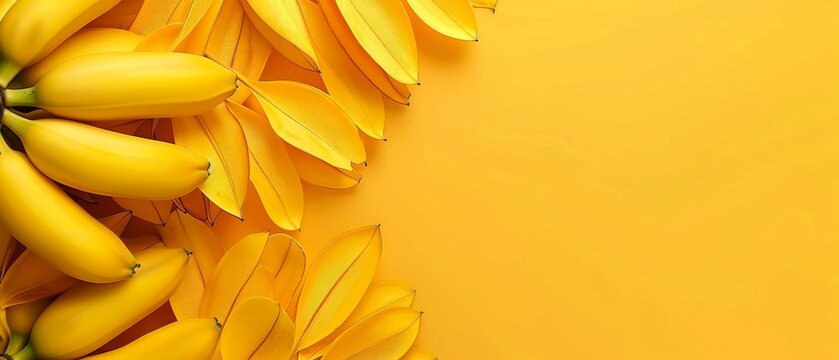   Bunches of bananas on a yellow background with space for text/image