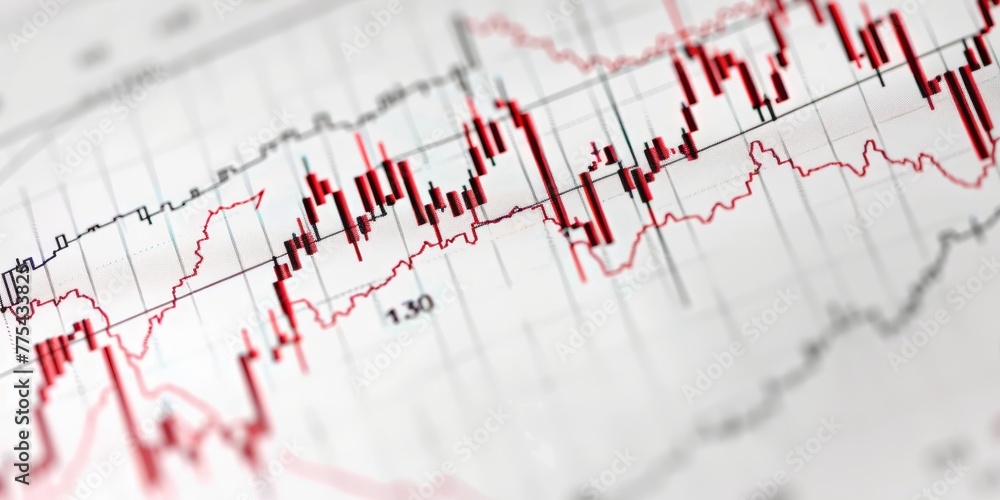 Poster a graph with red and white lines showing a downward trend