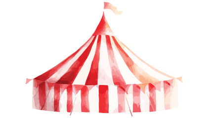 Circus tent. Watercolor red and white tent on the w