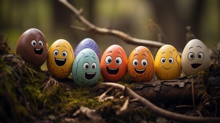 Playful Easter egg characters engaged in a game of hide-and-seek