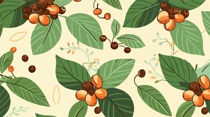 Coffee plant. Seamless pattern with doodle coffee b