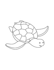 Cute Turtle Coloring Page for Print. Underwater animals and Ocean Life Creatures.