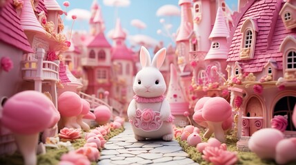 Whimsical Easter bunny village with quaint cottages and winding streets
