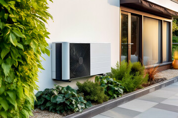 Domestic ground source heat pump environmentally friendly sustainable domestic heating green efficient consumer resource geothermal system renewable energy - obrazy, fototapety, plakaty