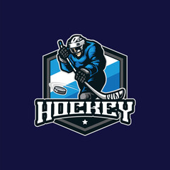 Hockey mascot logo design vector with modern illustration concept style for badge, emblem and t shirt printing. Hockey game illustration.