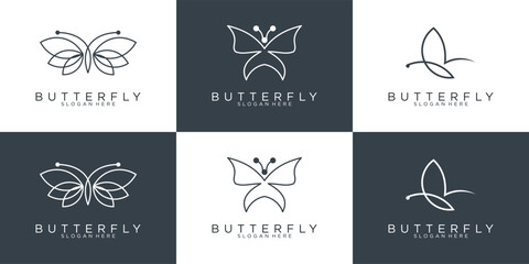 collection butterfly logo design template, line, icons, background, beauty butterfly logo