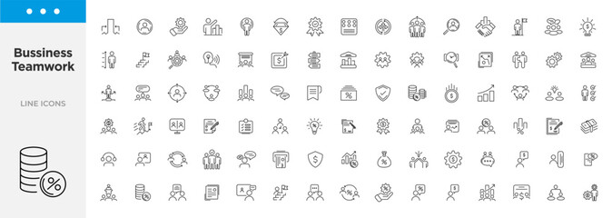 Bussiness teamwork and management line icons collection.  Line icons collection vector. Outline icon pack