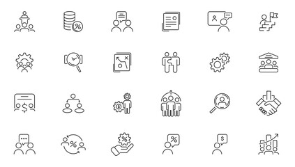 Bussiness teamwork and management line icons collection.  Line icons collection vector. Outline icon pack