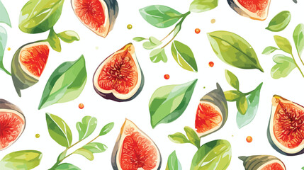 Common fig. Seamless pattern with figs half and who