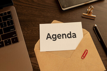 There is word card with the word Agenda. It is as an eye-catching image.