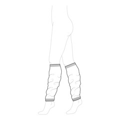 Loose Socks footless hosiery knee high length. Fashion accessory clothing technical illustration stocking. Vector, side view for Men, women, unisex style, flat template mockup sketch outline isolated