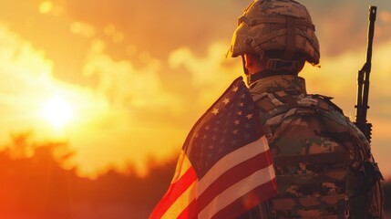 soldier with the USA flag at a sunset in a desert in high resolution and high quality. patriotism concept,soldier,war,man