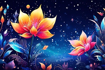 Serene lotus flowers on blue background adorned with stars. Starry background adds sense of mystery, magic to overall impression of image. For art, creative projects, fashion, style, social media.