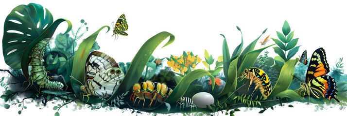 Detailed and Vibrant Representation of the Butterfly Life Cycle from Egg to Adult