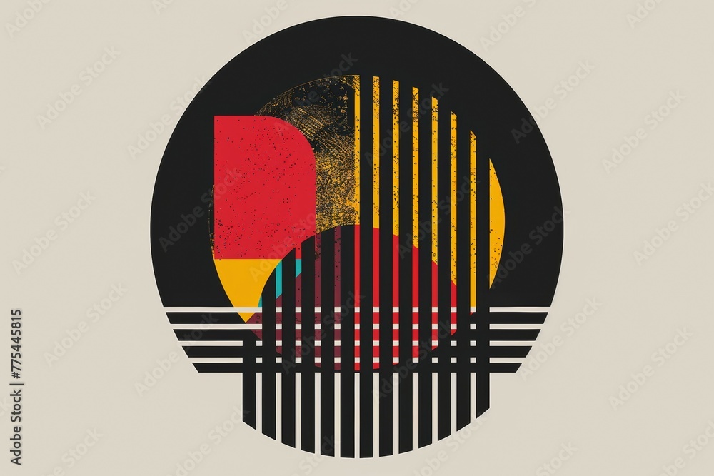 Poster a colorful abstract design with a red circle in the middle. risograph effect, trendy riso style