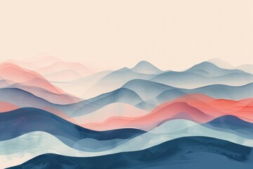 A mountain range with blue and pink colors. Risograph effect, trendy riso style
