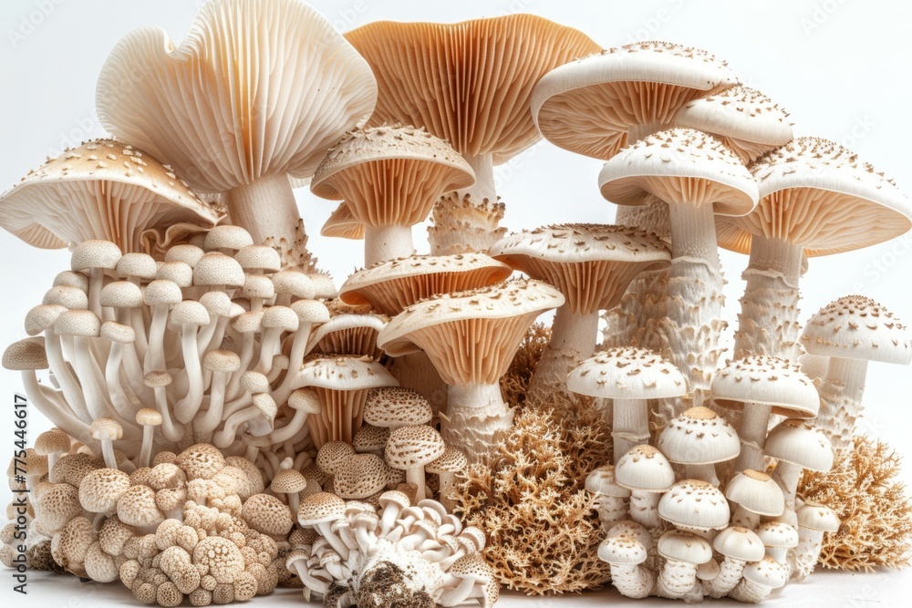 Poster a bunch of mushrooms are displayed in a row