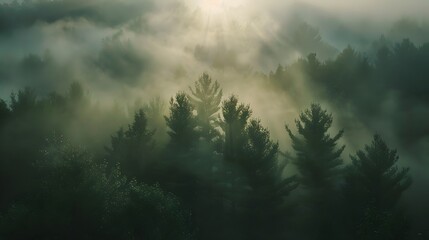 morning fog and a forest