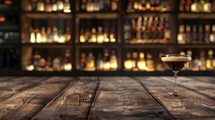 wooden bar in a tavern with a state of bottles in the background in high resolution and high quality HD