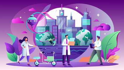 Fototapeta na wymiar Global Healthcare: A Vector Illustration of a Doctor Conducting a Checkup on Earth