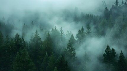 morning fog and a forest