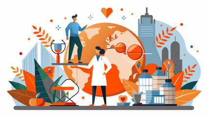 Global Healthcare: A Vector Illustration of a Doctor Conducting a Checkup on Earth