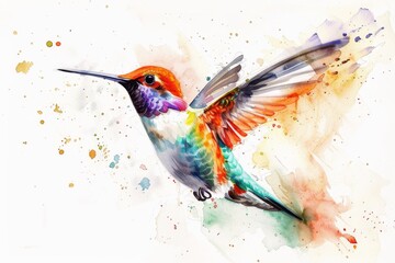 Watercolor painting of a hummingbird on a white background