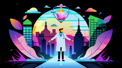 Global Healthcare: A Vector Illustration of a Doctor Conducting a Checkup on Earth