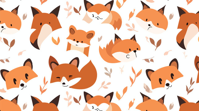 Cute foxes head seamless pattern 2d flat cartoon va