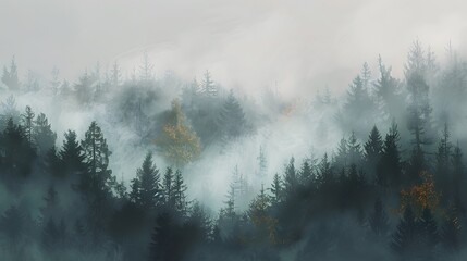 morning fog and a forest