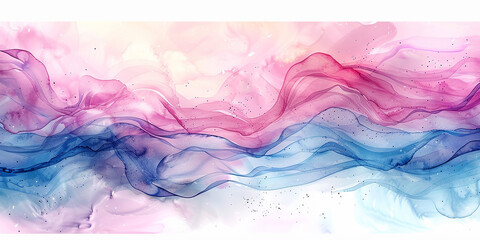 Abstract watercolor background with waves or fabric in pink and blue pastel colors  - obrazy, fototapety, plakaty