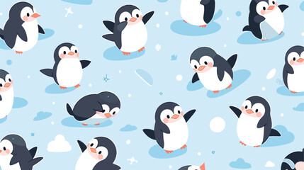 Cute Penguin cartoon seamless pattern background 2d