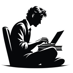 Writer Composing on Laptop Silhouette