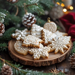 Obraz na płótnie Canvas A plate of cookies with snowflakes and stars on them