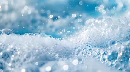 soap foam on a blue background - macro photography