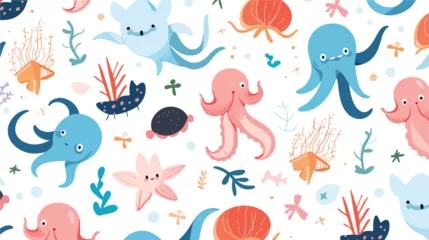 Lichtdoorlatende rolgordijnen zonder boren In de zee Cute seamless pattern with sea animals. Octopus dol