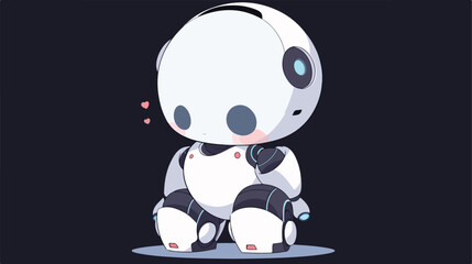 Cute white Ai robot cartoon vector 2d flat cartoon