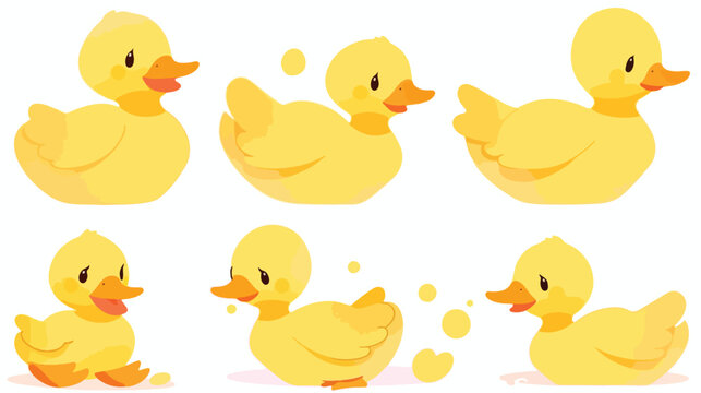 Cute yellow ducks cartoon set 2d flat cartoon vacto