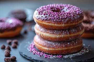 food photography of donuts stacked on top of each other on a black background