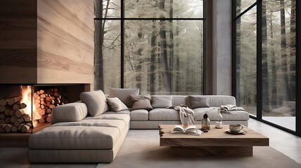 Fototapeta premium Modern living room interior with sofa and coffee table