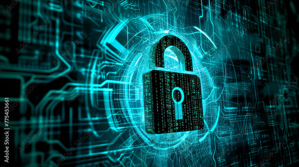 Aufkleber digital padlock with cyber network lines, concept of online data security.