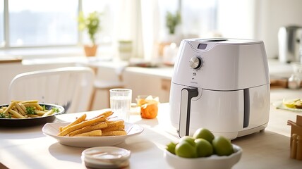 Modern electric coffee machine in the kitchen, ready to make breakfast. - obrazy, fototapety, plakaty