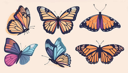 Collection of Monarch Butterfly Silhouettes: Vector Illustration on a White Background