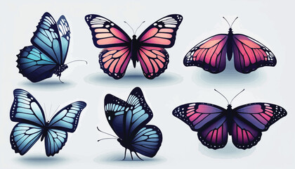 Fototapeta na wymiar Collection of Monarch Butterfly Silhouettes: Vector Illustration on a White Background